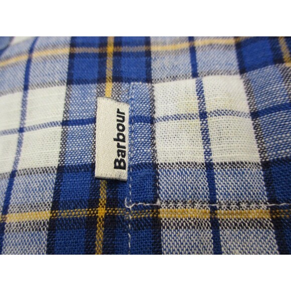 Barbour Shirt Mens Large Blue White Plaid Cotton Short Sleeve Casual Button Up - Picture 4 of 12